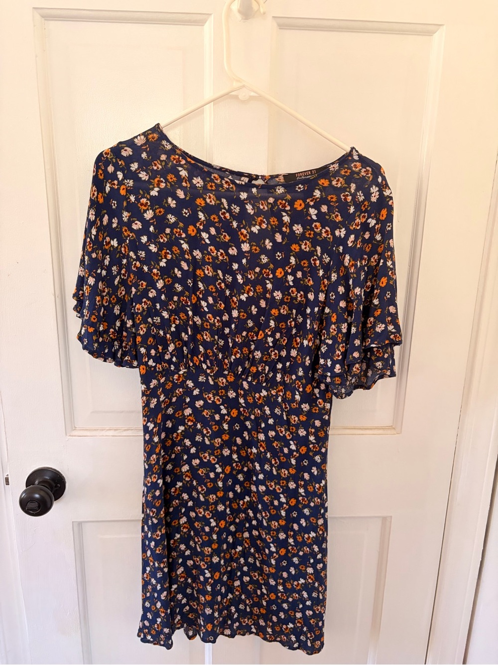 Forever 21 Navy Floral Flutter Sleeve Mini Dress